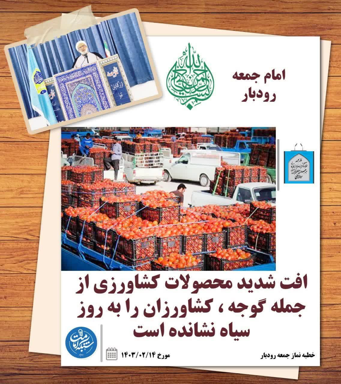 امام جمعه رودبار جنوب: افت شدید محصولات کشاورزی از جمله گوجه امام جمعه رودبار جنوب: افت شدید محصولات کشاورزی از جمله گوجه
